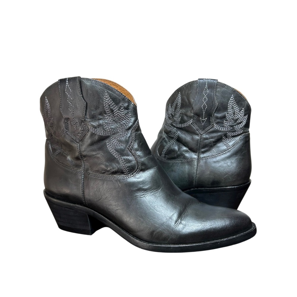 Tennessee Boot Co. Leather Black Grayish Embroidery Block Heel Ankle booties 10